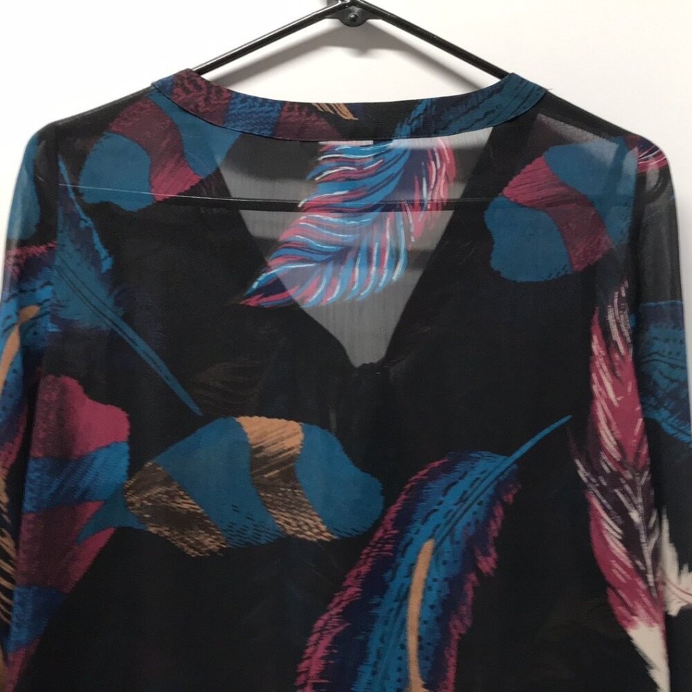 Express Sheer Feather Print Tie Front Blouse - image 7